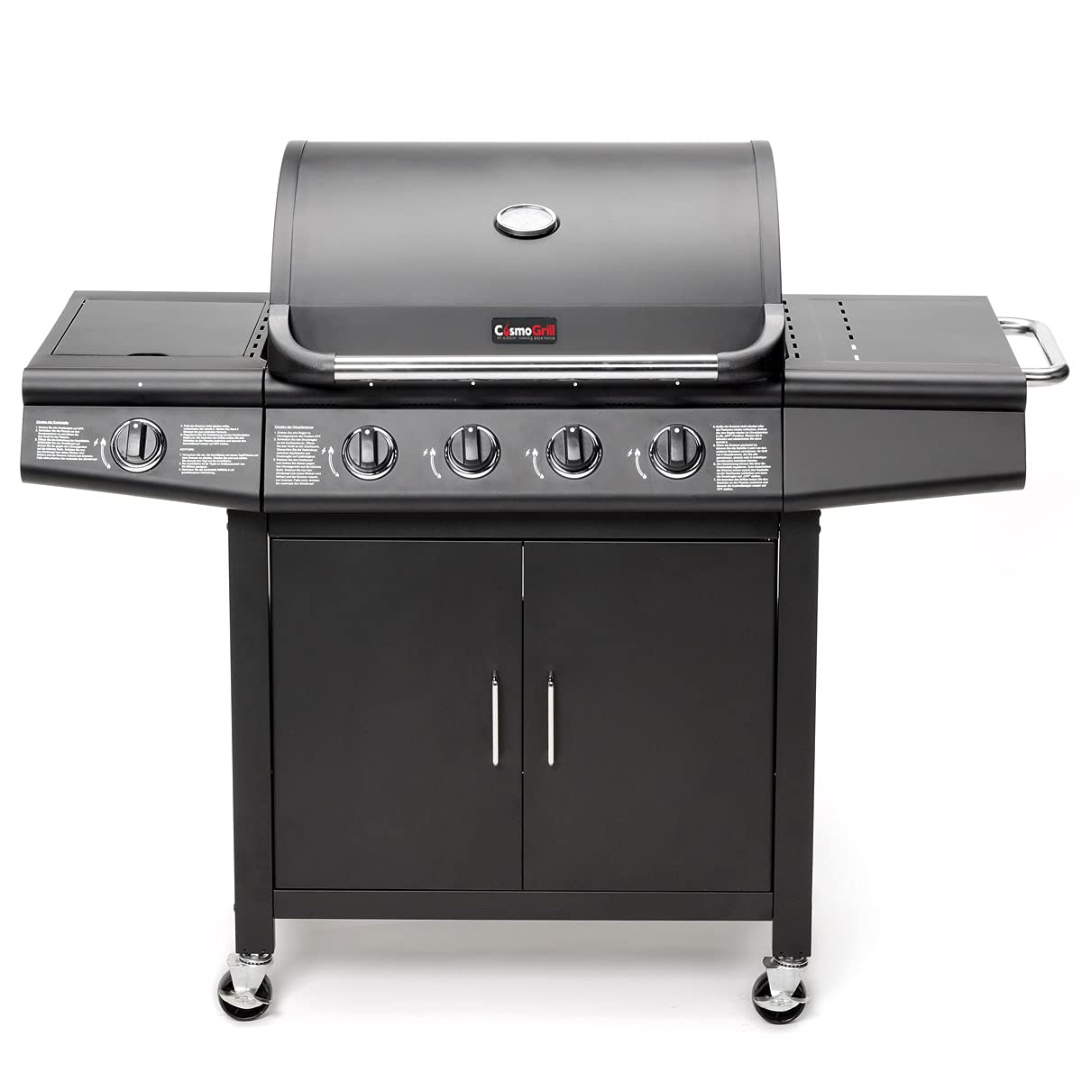 CosmoGrill Pro Deluxe 5 Gas Burner 4+1 Barbecue Grill, Steel Warming Rack, Side-Burner